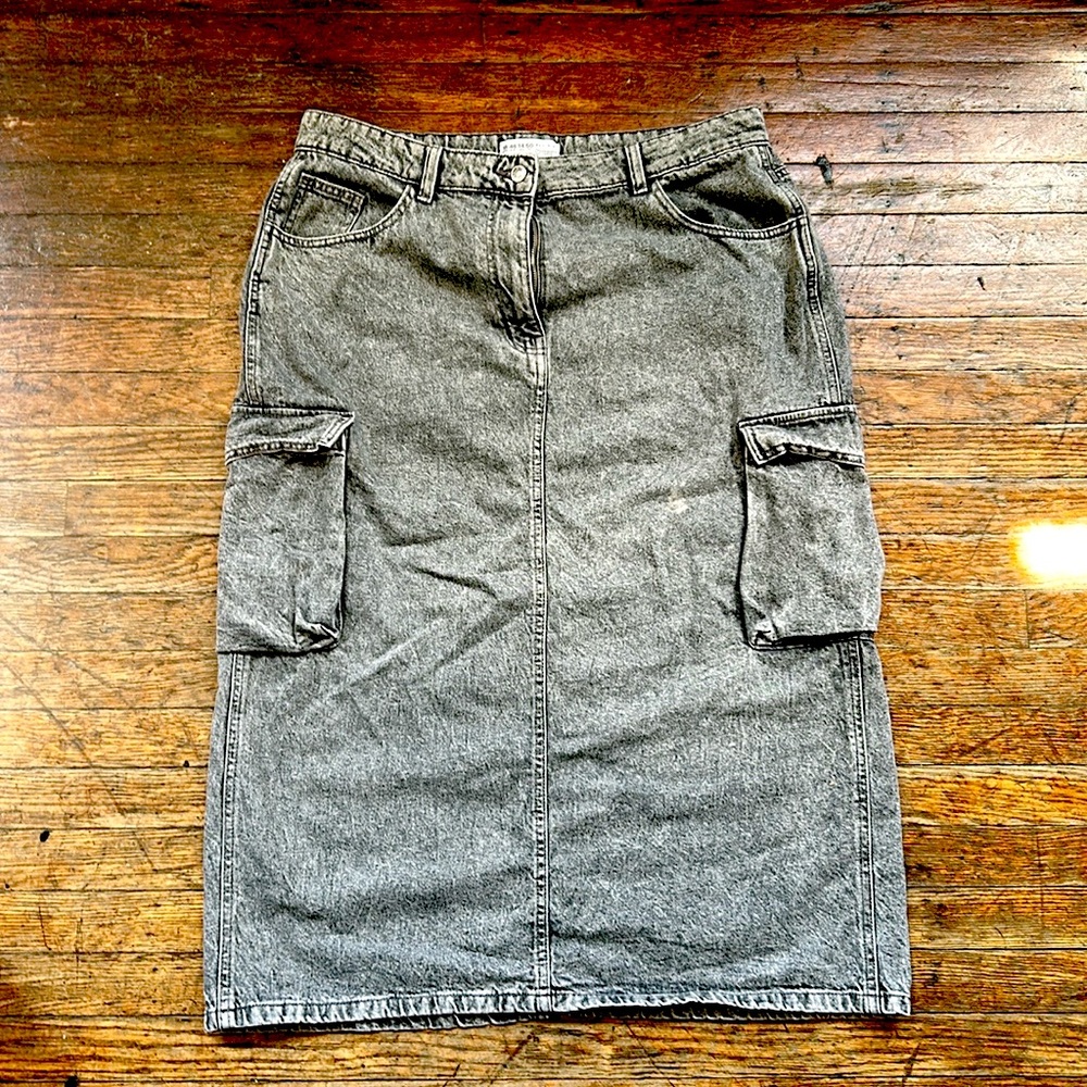 Gray Denim Cargo Skirt